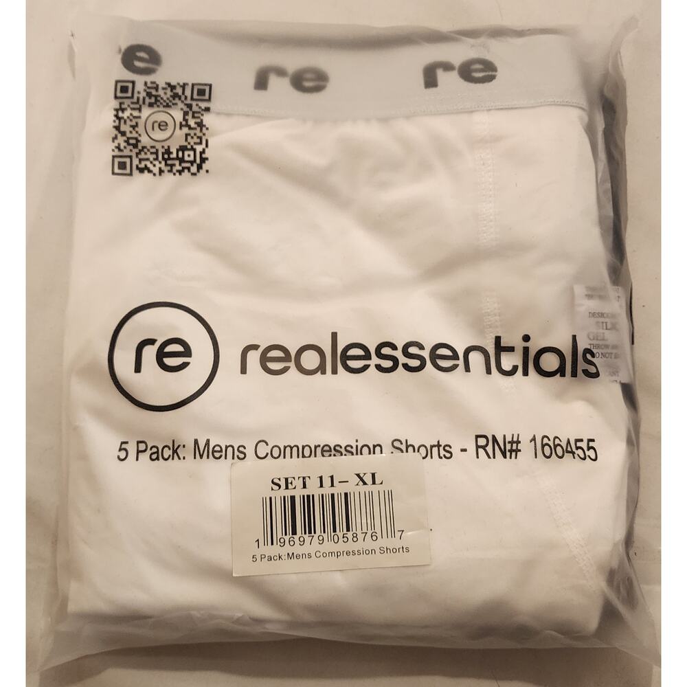 Real Essentials Men’s Compression Shorts 5‑Pack – Black/White – XL – NEW